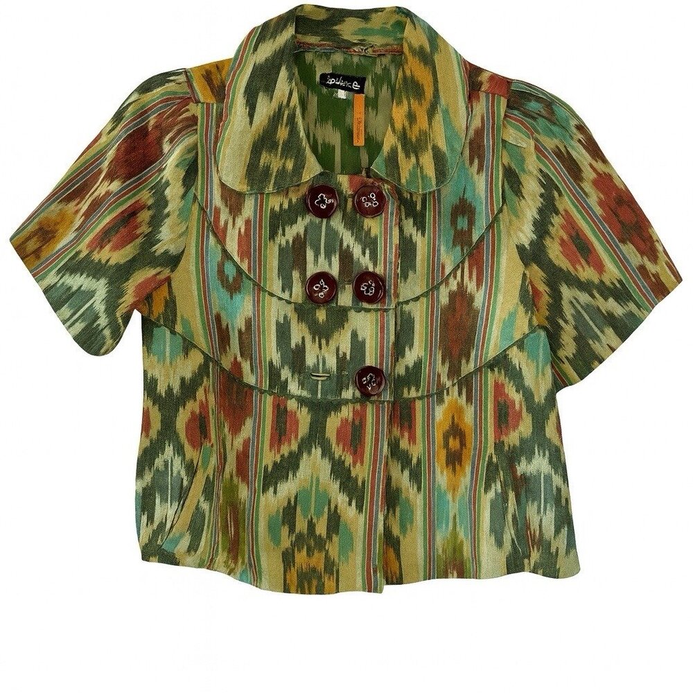 Anthropologie Boho, African, Short Sleeve  Heavy Cotton Jacket Sz 12 -READ